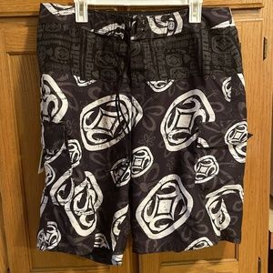 Maui Built Mens black & gray Graphic Surf Swim Trunk Board Shorts Sz 36